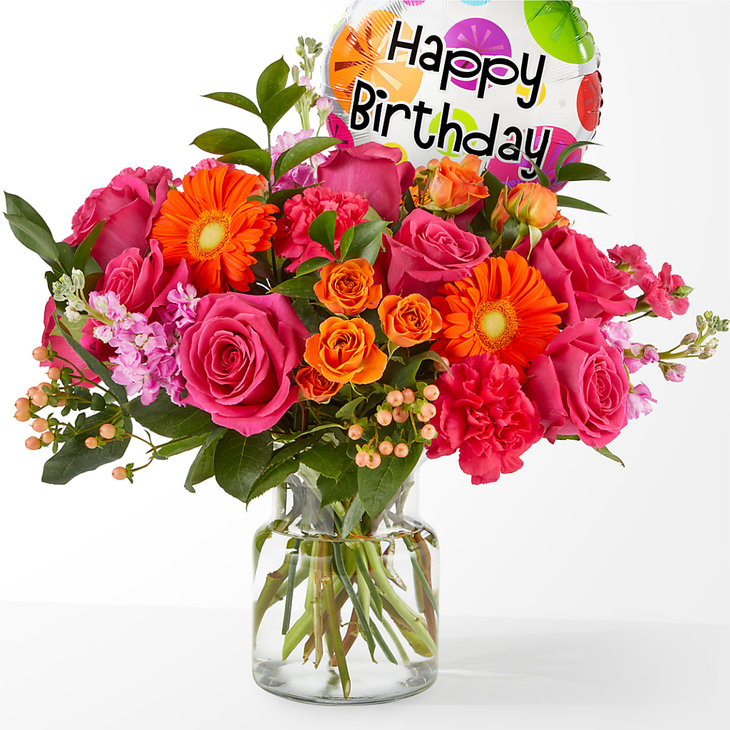 Fiesta Bouquet with Birthday Balloon – The Gift Garden, Macon GA