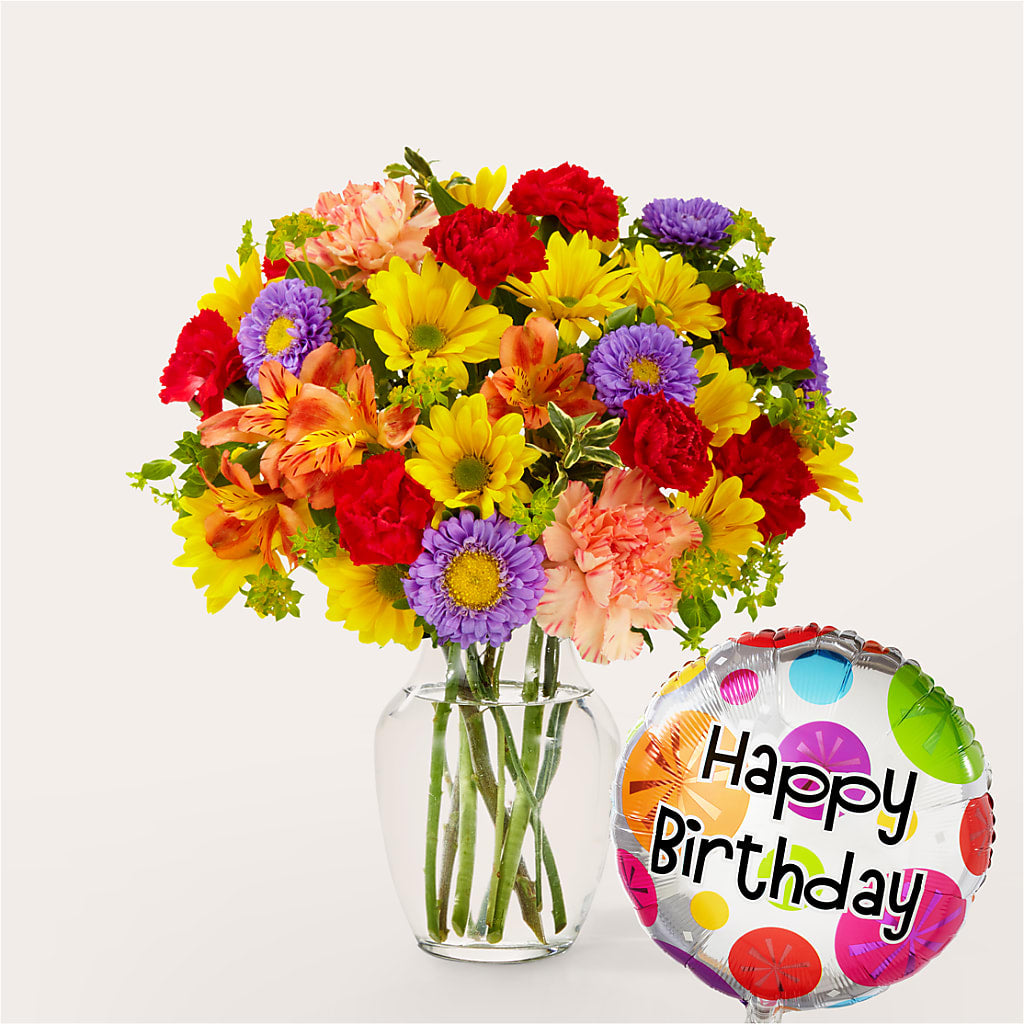 Kaleidoscope Bouquet with Birthday Balloon – The Gift Garden, Macon GA