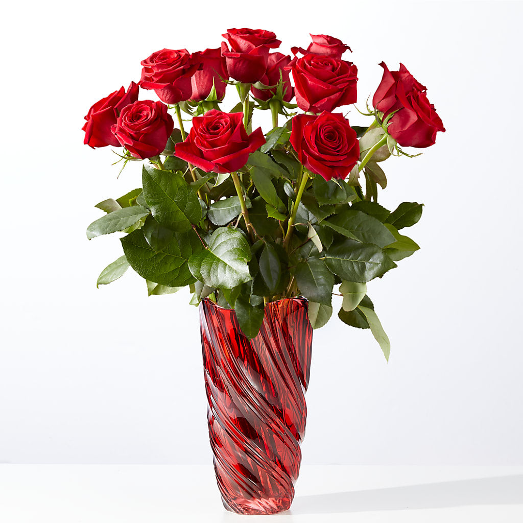 Classic Love Red Rose Bouquet with Luxe Swirl Vase – The Gift Garden, Macon GA