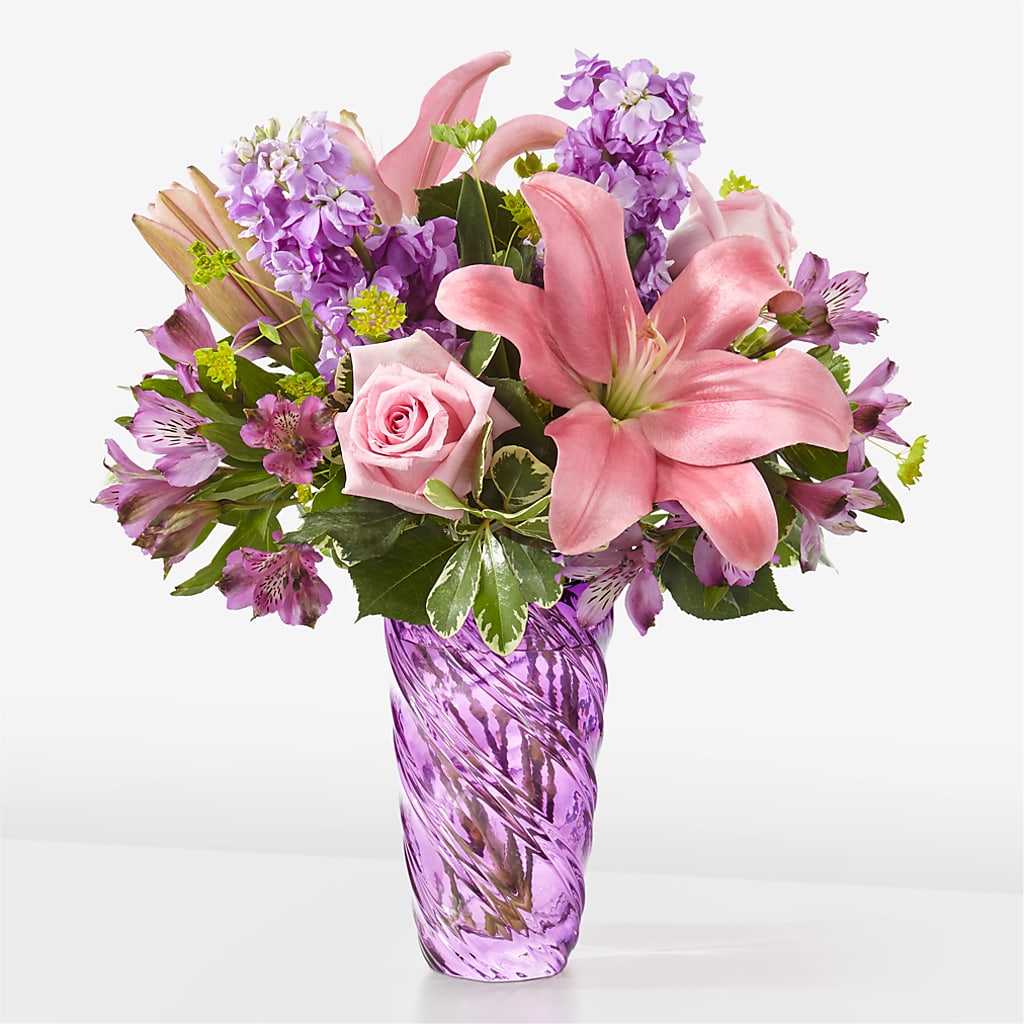 Precious Petals Bouquet with Luxe Swirl Vase – The Gift Garden, Macon GA
