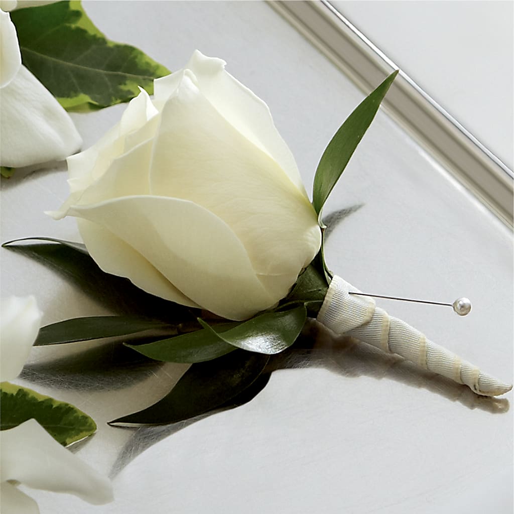 White Rose Boutonniere – The Gift Garden, Macon GA