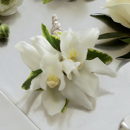 White Mini Cymbidium Boutonniere –  The Gift Garden, Macon GA